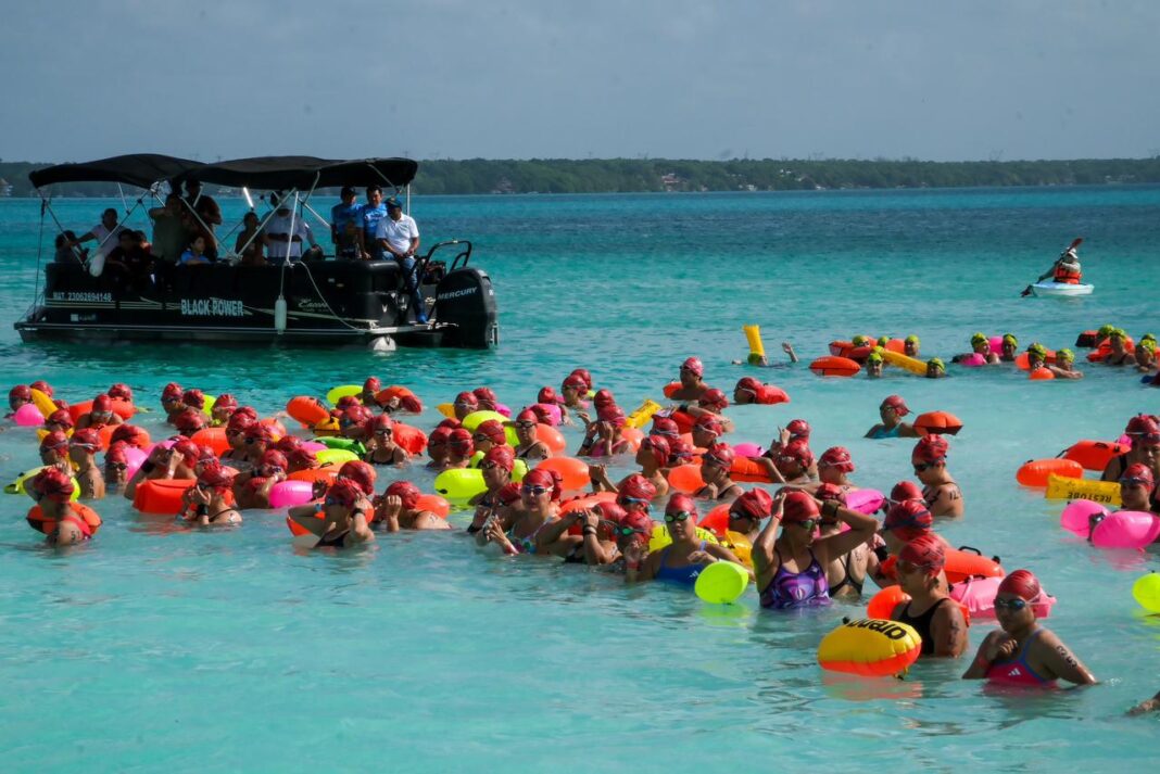 Realizan el XX Maratón de Aguas Abiertas de Bacalar; participan más de mil 500 nadadores